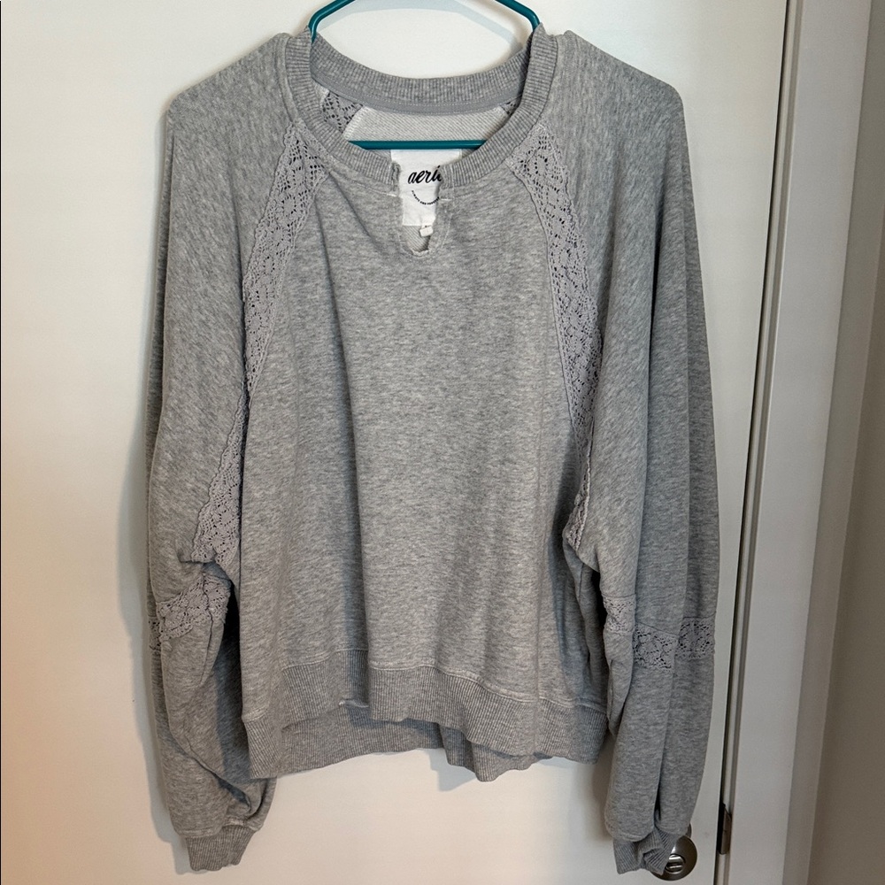 Aerie Light Gray Textured Sweatshirt